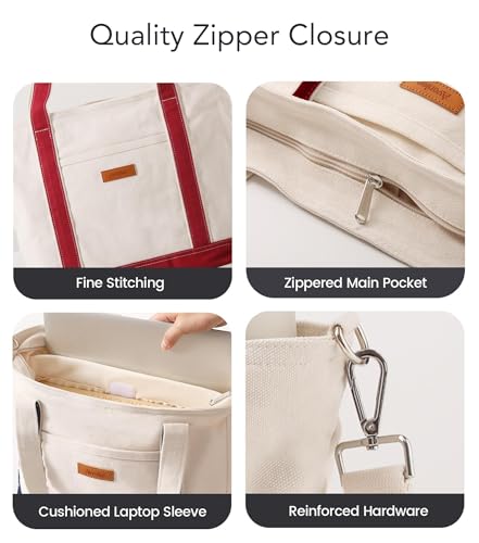 Aveniee Canvas Tote Bag for Women, Crossbody Purse with Zipper, Adjustable Shoulder Strap Handbags - color: Dark Red
