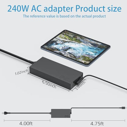 240W 20V 12A Laptop Charger for ASUS Rog Zephyrus G14 G16 Power Supply Cord | GU605 GA605 GA403 Flow Z13 GZ302 TUF A14 A16 A18 FA401 Gaming V16 V3607 ProArt PX13 P16 Rectangle Conn Fast charging Adapter