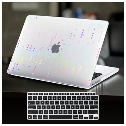 DTangLsm for MacBook Pro 14 inch Case 2026 M5 2025-2021 M4 M3 M2 M1 Pro Max | A3426 A3427 A3434 A3112 A3185 A3401 A2918 A2992 A2779 A2442, Clear Plastic Hard Cover for Mac Pro 14+Keyboard Cover, Squares - color: Laser Squares Clear