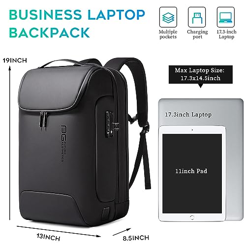 BANGE Men's Anti-Theft Backpack,Waterproof Fashion Travel Backpacks,High Tech Backpack with USB3.0 Charging Port,Business Laptop Backpack Fits 17.3 Inch Notebook… - color: Black, size: With Lock+USB