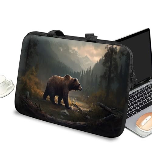 Universal Laptop Case Sleeve 10 inch with Handle and Zipper, Kids Tablet Carrying Case Messenger Bag Portable Tote Bag for 7-10 inch iPad/Notebook/eBook/Readers, Brown Bear - color: Brown Bear, size: 10 inch