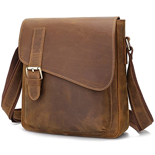 Augus Leather Messenger Bag Men's Crossbody Fits Up to 11.5 Inch Tablet - color: Brown