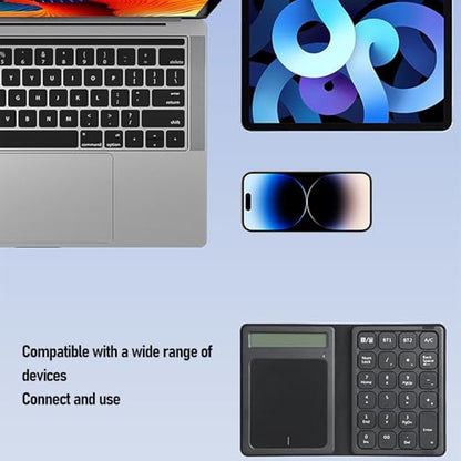 23 Keys Bluetooth Number Pad with Touchpad & Calculator, 3 in 1 Foldable Ultra Thin Wireless Numeric Keypad with PU Leather Case for Tablet Laptop