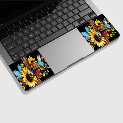 Universal Laptop Skin Sticker with 2 Wrist Pad Skins, Waterproof Scratch Resistant Vinyl Laptop Cover Decal, Cut to Fit for 11–15.6 Inch MacBook HP Dell Lenovo, Cross Sunflower Butterfly - color: Cross Sunflower Butterfly