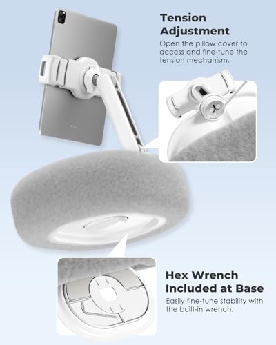 Viozon Tablet Pillow Stand,Kindle Pillow Stand, Compatible with 4-11" Tablet/Phone with Small Bowl, Kindle Holder Accessories,Idea for Reading and Video Watching On Bed,Gray - color: Grey