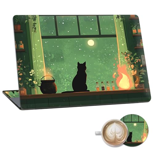 Laptop Skin Sticker Decal 15.6 Inch,12 13 13.3 14 15 15.6 in Laptop Netbook Skins for Notebook,Art Decal Removable Waterproof Scratch Resistant,Universal Vinyl Cover,Cat Green Window - color: Cat Green Window