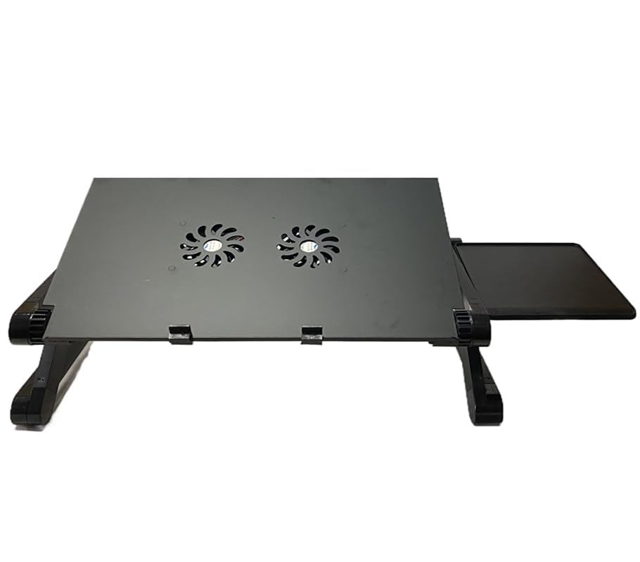 Adjustable Lap Laptop Computer Portable CPU Cooling Fan Ergonomic Vented Table Stand Desk Tray (480 * 260mm with Mouse Pad & Double Fans, Black) - color: Black, size: 480*260mm with Mouse Pad & Double Fans