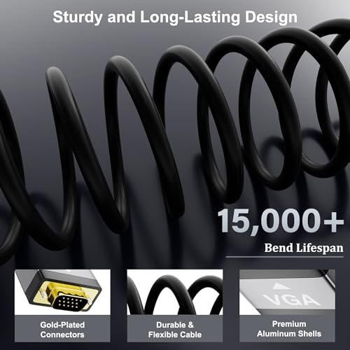 Conable VGA to HDMI Cable 10 FT with USB Power Supply, Real 1080P@60Hz Video Output, Unidirectional Cable, from VGA Computer/Laptop to HDMI Monitor/TV/Projector (Not Supporting Audio) - size: 10 FT