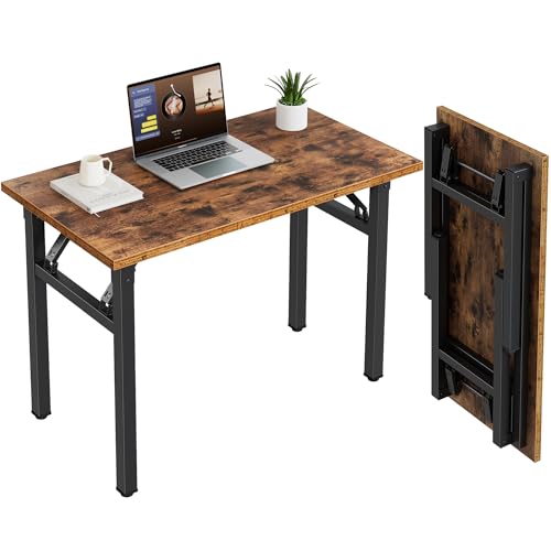 Need Small Folding Computer Desk, 35.8 Inch Writing Table, Rustic Brown | No-Assembly, Sturdy Foldable Desk for Home Office, Bedroom, Dorm Room, Student Study, Collapsible, Compact, Easy Storage - color: Rustic Brown, size: 35.8 inches