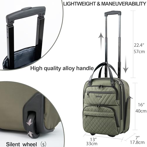 KROSER Carry On Underseat Multi-functional, 16-inch Underseater Lightweight Overnight Suitcase for Women, Olive - color: Olive
