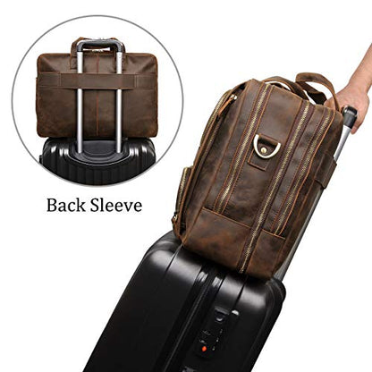 Augus Business Travel Briefcase Genuine Leather Duffel Bags for Men Laptop Bag fits 15.6 inches Laptop - color: Coffee-2