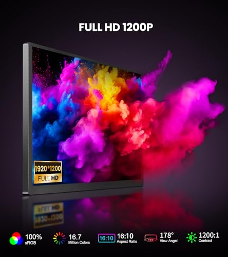 14 Inch Touchscreen Portable Monitor, 1920x1200 FHD IPS Display, 16:10 Aspect Ratio, 100% sRGB, HDMI VGA DVI Inputs, Industrial Touch Screen for POS Kiosk, Laptop, PC, Ras Pi, Game Console - size: 14-inch