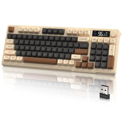 LexonElec M96 Wireless Gaming Keyboard,Knob Control Bluetooth/2.4G Wireless Mechanical Feeling Keyboard,RGB LED Backlit with Display Screen, PBT Keycap, 3000mAh, 94-Key Layout for Win/Mac(Coffee) - color: Coffee