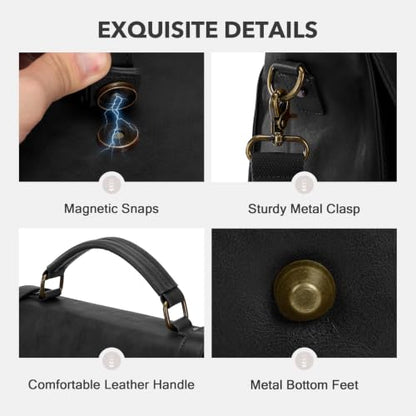 RAINSMORE Messenger Bag for Men 17” PU Laptop Flap Retro Briefcase Waterproof Satchel Bag for Office Business Travel College - color: Black