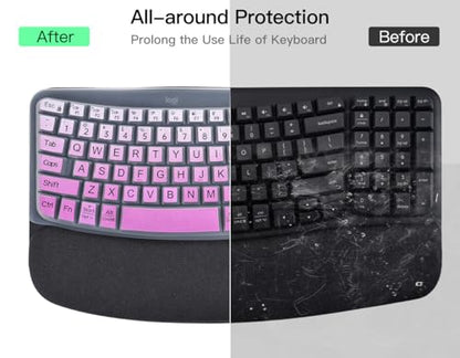 Large Print Keyboard Cover Skin for Logitech Wave Keys MK670 Combo Keyboard Skin, Logitech Wave Keys Wireless Ergonomic Keyboard Cover Protector Skin Accessories, Ombre Purple - color: Ombre Purple-Large