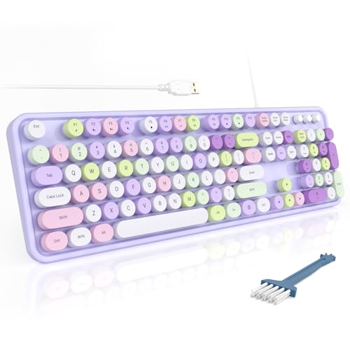 MOFII Colorful Computer Keyboard Wired, Cute Full Size Keyboard Typewriter Style, USB Keyboard with Foldable Stands for Windows, Laptop, Desktop, PC (Purple Colorful) - color: Purple Colorful