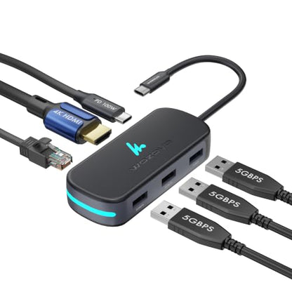Type C 6 in 1 Wozoyo Docking Station with 3XUSB 5Gbps (3.2 Gen 1), 4K@60Hz HDMI, 1Gbps Ethernet & PD 100W, USB-C Hub, Thunderbolt 4 Compatible, Compatibility with macOS, Windows, Android & iOS - style: 6-in1