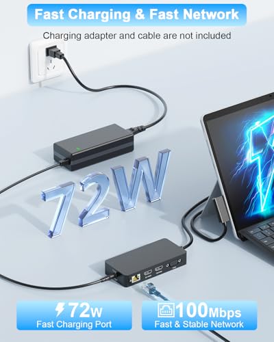 Microsoft Surface Dock with Power Supply – 12-in-1 Surface Pro Docking Station with Three Displays (2*HDMI + VGA) for Microsoft Surface Pro 12/11/10/9/8/X/7/6, Surface Laptop, Surface Go - size: 12
