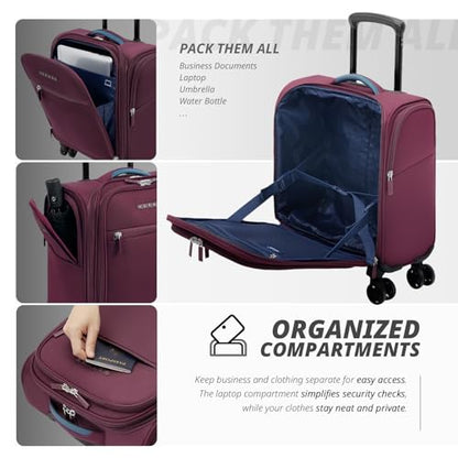 Verage Underseat Carry On Luggage with Wheels,14-Inch,Grape Red | Personal Item Bag,Airline Approved, Laptop Compartment, USB Charging Port - color: Grape red, size: 14-Inch Compact Underseat
