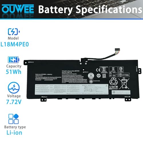 L18M4PE0 Laptop Battery Compatible with Lenovo Yoga C740-14IML Series Notebook 5B10W67296 5B10U40209 L18L4PE0 5B10W67185 5B10U40210 7.72V 51Wh 6610mAh 4-Cell