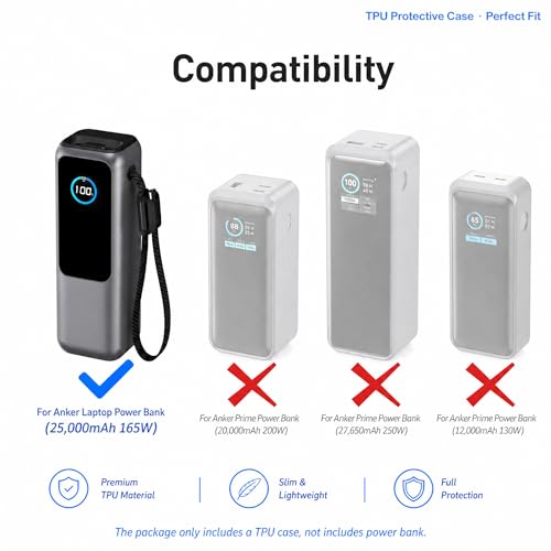 Power Bank Case for Anker Laptop Power Bank 25,000mAh 165W (A1695), Black Clear Matte TPU 1.5mm Slim Full-Body Protective Cover, HD Clear Screen Protection(Case Only) - color: BlackClear