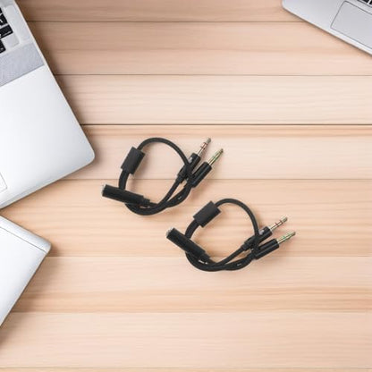 NUOBESTY 5pcs 3.5mm Headset and Mic Splitter Adapter Cable for PC Laptop, Separate Microphone and Audio Y-Cable Compatible with Gaming Headsets and Classroom Use, Black