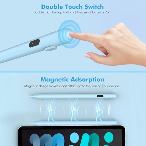 Moko Universal Capacitive Stylus Pencil for Touch Screen, Blue | Fast Charging, Power Display, Compatible with Apple iPad/iPhone/Samsung/Lenovo, iOS Android Tablets & All Smartphones - color: Blue
