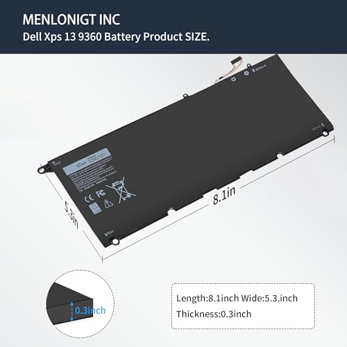 New PW23Y Laptop Battery Replacement for Dell XPS 13 9360 P54G002 13-9360-D1605G 13-9360-D1605T 13-9360-D1609 13-9360-D1609G 13-9360-D1705G Series Rechargeable TP1GT RNP72 0RNP72 0TP1GT - size: 8.1 x 5.3 x 0.3 inches PW23Y BATTERY