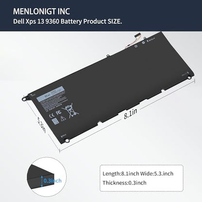 New PW23Y Laptop Battery Replacement for Dell XPS 13 9360 P54G002 13-9360-D1605G 13-9360-D1605T 13-9360-D1609 13-9360-D1609G 13-9360-D1705G Series Rechargeable TP1GT RNP72 0RNP72 0TP1GT - size: 8.1 x 5.3 x 0.3 inches PW23Y BATTERY