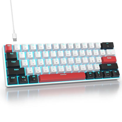 Portable 60% Mechanical Gaming Keyboard, 60 Percent Red Switch LED Backlit, 61 Keys Mini White USB Wired Office Keyboard for Windows Mac Laptop PC (61 Black & White) - color: 61 Black & White/Red Switch