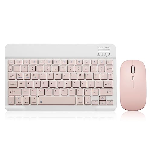 Bluetooth Keyboard and Mouse Combo Rechargeable Portable Wireless Keyboard Mouse Set for Apple iPad iPhone iOS 13 and Above Samsung Tablet Phone Smartphone Android Windows (10 inch Pink) - color: pink