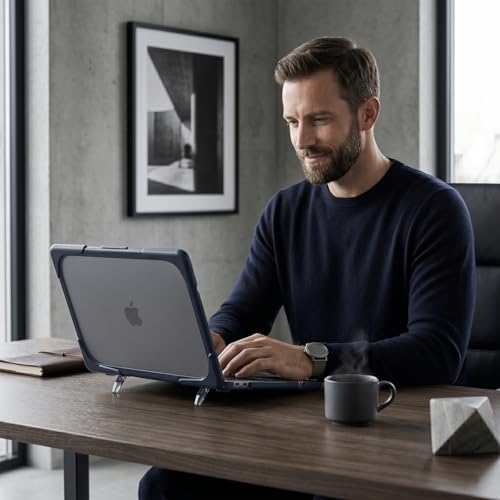 Batianda Heavy Duty Case for MacBook Neo 13 Inch 2026, Indigo | Fits Model A3404 A18 Pro Chip, Ergonomic Foldable Stand Holds 22lbs, TPU Bumper, Matte Translucent Shockproof Hard Shell - color: Indigo