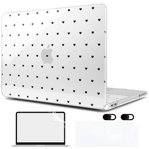 MEEgoodo 4-in-1 Printed Case for MacBook Neo 13 inch 2026 Release Model A3404, Laptop Hard Shell Cases with Keyboard Skin & Screen Protector & Webcam Covers, Black Hearts - color: Black Hearts