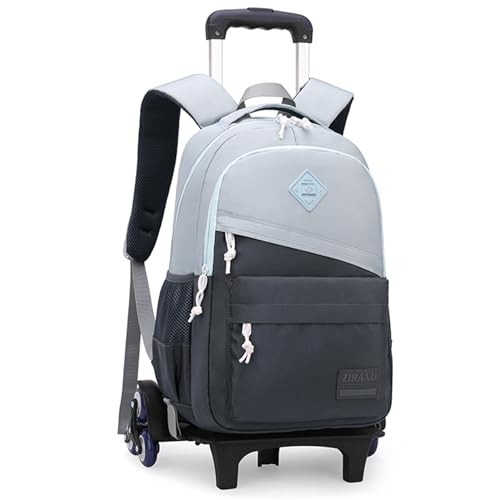 Mfikaryi Rolling Backpack, Kids Wheeled Backpack, 20L Capacity, 6 Wheels, Adjustable, Grey - color: A-6 Wheels-Grey, size: 6 Wheels
