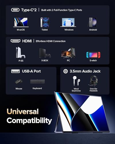 Newsoul 23.8'' Portable Monitor 144Hz Gaming Monitor, 145% sRGB | 2000:1 | FreeSync Built-in Adjustable Stand, Speaker and VESA, USB-C HDMI Large Second Screen for Laptop, Mac-Book, PC, Game Console - size: 23.8-inch