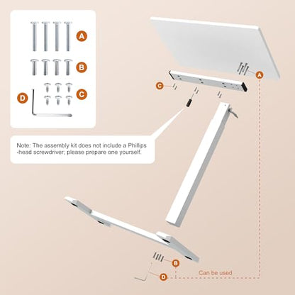Overbed Table with Pneumatic Height Adjustment, Hidden Casters Rolling Bedside Table, Hospital Bed Table Mobile Laptop Standing Desk for Hospital Home Use, White