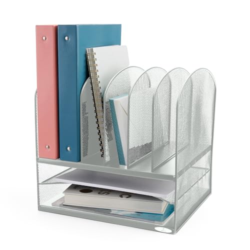 Safco Onyx Desk Organizer with 6 Vertical & 2 Horizontal Trays, File Organizer for Home, Office, Classroom & More, Steel Mesh Construction - color: Silver