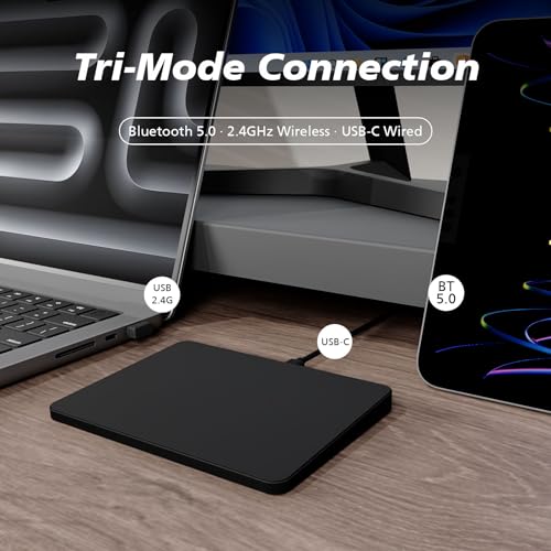 MICROPACK Digitally Yours Tri-Mode Wireless Trackpad, Bluetooth / 2.4G USB/Wired Touchpad Mouse Rechargeable for PC Laptop Desktop Tablet, Compatible with Windows macOS iPadOS (Black-2) - color: Black-2