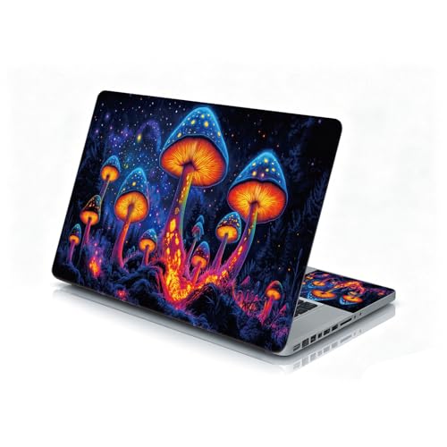 Universal Laptop Skin Sticker Decal, 12"-15.6" Aesthetic Vinyl Wrap, Neon Magic Mushroom Forest Waterproof Notebook Cover Art Protector for MacBook HP Dell Lenovo, Fits 13" 14" 15" 15.6" - color: Neon Magic Mushroom Forest