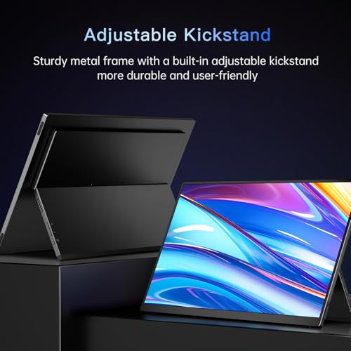 Portable Monitor 15.6" FHD 1080p with 13500mAh Built-in Battery, Kickstand & Speakers, HDMI USB C External Travel Monitor for Laptops, PC, Mac, Xbox, Switch, and PS5/4