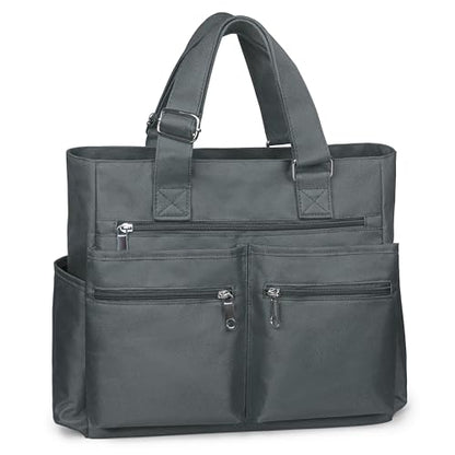 VOLGANIK ROCK Canvas Tote Bag Waterproof Nylon Multi Pocket Shoulder Bags Laptop Work Bag Teacher Purse Handbag for Women Men - color: Grey