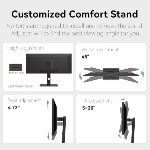 INNOCN 34" 5K 5120 x 2160P Wide Monitor for Laptop/MacBook/Mini PC, Screen Split PIP/PBP, 21:9, 120Hz, HDR400, HDMI 2.1, DP, FreeSync, USB-C, DeltaE＜2, Speakers, Height Adjustable, Black - 34C1U - size: 34 Inch