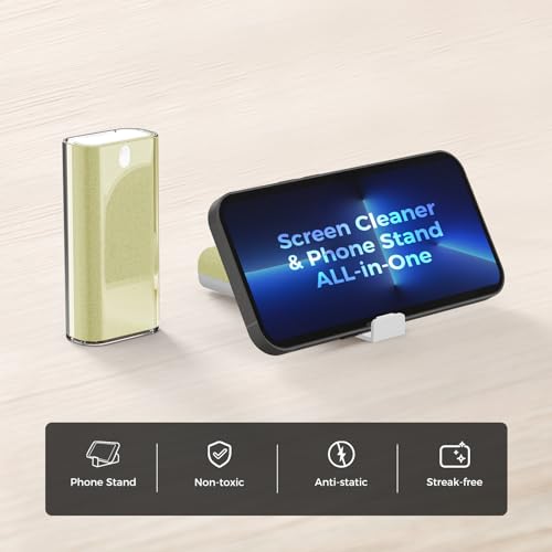 CLICK CLEAN Screen Cleaner with Pull-Out Stand & Microfiber, Beige | Fine Mist Spray, Streak-Free, Anti-Static, Removes Fingerprints & Smudges, Gentle Formula, For Phones, Laptop and Tablet - color: Beige