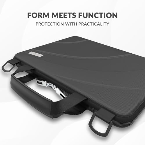 13-14 Inch Always-on Chromebook Protective Hard Case with Adjustable Shoulder Strap and Carrying Handles - color: Black Pu