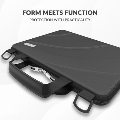 13-14 Inch Always-on Chromebook Protective Hard Case with Adjustable Shoulder Strap and Carrying Handles - color: Black Pu