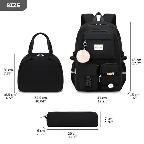 abshoo School Backpack for Girls Bookbag with Lunch Bag Teen Girls School Bag Travel Daypack (Black) - color: Black