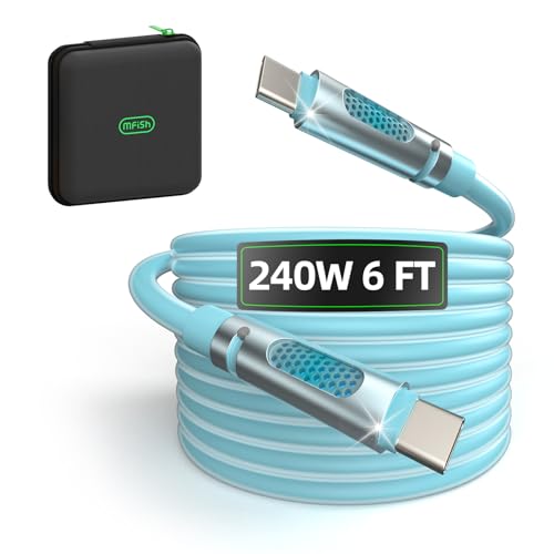 MFish 240W USB-C to USB-C Cable (PD 3.1 EPR), 480Mbps Speed, Fast Charging Type C Cable for MacBook Pro/Air, iPhone 17/16 Pro, Galaxy S25/S24, Laptops, iPad, Durable Silicone, 6FT Blue - color: Blue(C to C), size: 6FT