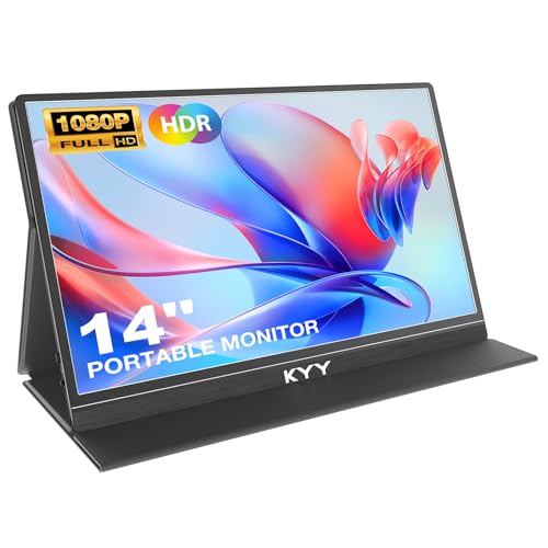 KYY Portable Monitor 14' FHD 1080P - Ultra-Slim Portable Laptop Monitor Computer Display with Type-C HDMI Speakers for Laptop PC Phone Mac PS4 PS5 Xbox Switch - color: Dark