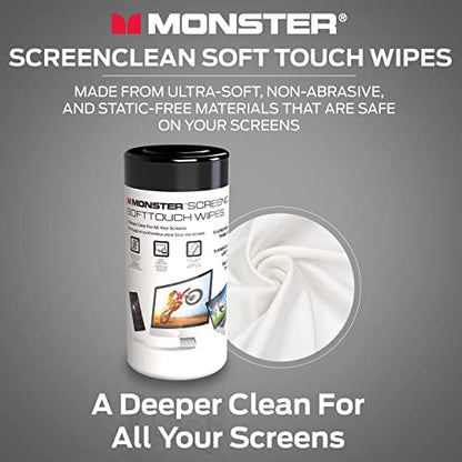 Monster ScreenClean Soft Touch Screen Cleaning Wipes, Electronics Cleaner for Phones, Tablets, Laptops, Monitors & TVs, Pre-Moistened Screen Wipes, 70 Count