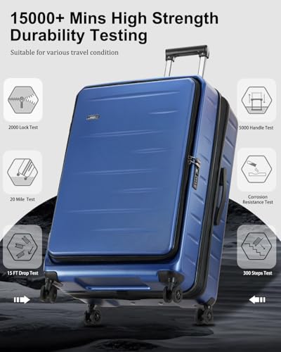 CENSIEN Expandable Luggage Sets, 20 Inch Carry On Luggage 28 Inch Suitcases | 20in Front Open Laptop Pocket Luggage,28in Top Open Trunk Suitcase,Lightweight ABS+PC Hardshell,YKK Zipper,Travel Bags,Blue - color: Navy Blue, size: 20/28 Inch EXT
